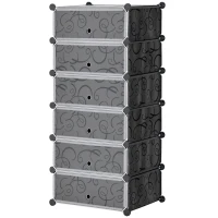 HOMCOM 6-Tier Shoe Rack, 6 Cube Storage Organizer with Doors, DIY 6-Cube Modular Cabinet for Living Room, Black(m-2)