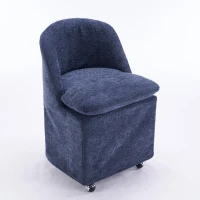 Modern Set of 2 Upholstered Dining Chairs with Soft Chenille, Ergonomic Side Chairs with 360° Swivel Wheels, 21'' L x 21" W x 31" H, Blue(m-2)