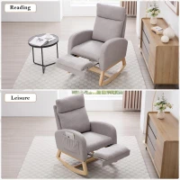 Snug Teddy Fabric Rocking Chair with Adjustable Footstool, Ergonomic Nursery Chair for Living Room, 35-49'' L x 27.5"W x 40-41.5" H, Light Gray(m-9)