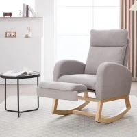 Snug Teddy Fabric Rocking Chair with Adjustable Footstool, Ergonomic Nursery Chair for Living Room, 35-49'' L x 27.5"W x 40-41.5" H, Light Gray(m-12)