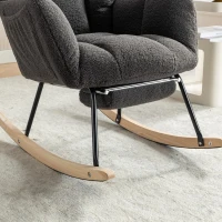 Soft Teddy Fabric Rocking Chair with Adjustable Footrest, Ergonomic Nursery Chair for Living Room , 37-49'' L x 26"W x 35-36" H, Dark Gray(m-12)