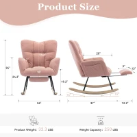 Snug Teddy Fabric Rocking Chair with Adjustable Footstool, Ergonomic Nursery Chair for Living Room Bedroom, 37-49'' L x 26"W x 35-36" H, Pink(m-3)
