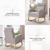 Snug Teddy Fabric Rocking Chair with Adjustable Footstool, Ergonomic Nursery Chair for Living Room, 35-49'' L x 27.5"W x 40-41.5" H, Light Gray(m-10)