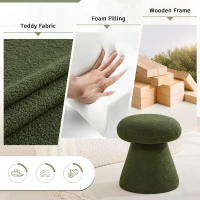 Mushroom-Shaped Swivel Ottoman with Teddy Upholstery, Chic Footstool with 360° Rotation and No Assembly, 16'' L x 16" W x 17.5" H, Green(m-6)