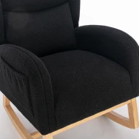 Cozy Teddy Fabric Rocking Chair with Wingback and Larger Seat, Ergonomic Nursery Chair for Living Room Bedroom, 38'' L x 28"W x 40" H, Black(m-9)