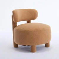 Cozy Teddy Fabric Accent Chair with Padded Seat Cushion, Versatile Slipper Chair for Living Room Bedroom Vanity, 28.5'' L x 28.5"W x 30" H, Khaki(m-14)