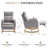 Snug Teddy Fabric Rocking Chair with Adjustable Footstool, Ergonomic Nursery Chair for Living Room, 35-49'' L x 27.5"W x 40-41.5" H, Light Gray(m-3)