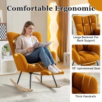 Cozy Teddy Fabric Rocking Chair with Adjustable Footstool, Ergonomic Nursery Chair for Living Room Bedroom, 37'' L x 26"W x 35" H, Caramel(m-8)