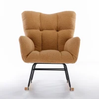 Cozy Teddy Fabric Glider Rocking Chair with Wooden Frame, Chic Nursery Accent Chair with 250 lb Capacity, 31.5'' L x 27.5" W x 37.5" H, Khaki(m-12)