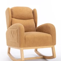 Elegant Teddy Fabric Rocking Chair with Ergonomic Backrest, Modern Lounge Chair with Wooden Frame and Legs, 38'' L x 28" W x 40" H, Khaki(m-2)
