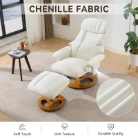 Ergonomic Recliner Chair with Ottoman and Massage, Cozy Swivel Lounge Chair with Heated Seat and 140° Recline, 32'' L x 33" W x 43.5" H, White(m-4)