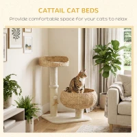 PawHut 28" Elevated Cat Bed with Sisal Scratching Post for Indoor Kitties, Modern Cat Tree with Cute Basket Design, Small Cat Tree with Fun Ball Toy(m-4)