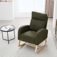 Plush Teddy Fabric Rocking Chair with Adjustable Footstool, Ergonomic Nursery Chair for Living Room, 35-49'' L x 27.5"W x 40-41.5" H, Green(m-5)