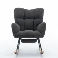 Soft Teddy Fabric Rocking Chair with Adjustable Footrest, Ergonomic Nursery Chair for Living Room , 37-49'' L x 26"W x 35-36" H, Dark Gray(m-15)