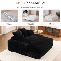 Oversized Corduroy Chaise Lounge Sofa with High-Resilience Foam, Cozy Sleeper Couch for Living Room Apartment, 69'' L x 65.5"W x 24.5" H, Black(m-4)