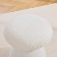Cozy Teddy Fabric Mushroom Ottoman with 360-Degree Swivel, Versatile Shoe-Changing Stool for Bedroom Living Room, 16'' L x 16"W x 17.5" H, White(m-11)