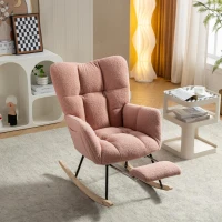 Snug Teddy Fabric Rocking Chair with Adjustable Footstool, Ergonomic Nursery Chair for Living Room Bedroom, 37-49'' L x 26"W x 35-36" H, Pink(m-5)