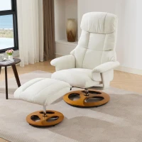 Ergonomic Recliner Chair with Ottoman and Massage, Cozy Swivel Lounge Chair with Heated Seat and 140° Recline, 32'' L x 33" W x 43.5" H, White(m-1)