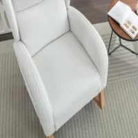 Elegant Teddy Fabric Rocking Chair with Ergonomic Backrest and Plush Filling, Accent Chair with Wooden Legs, 38'' L x 28" W x 40" H, Ivory(m-10)