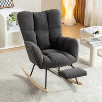 Soft Teddy Fabric Rocking Chair with Adjustable Footrest, Ergonomic Nursery Chair for Living Room , 37-49'' L x 26"W x 35-36" H, Dark Gray(m-1)