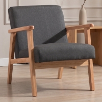 HOMCOM Mid-Century Modern Accent Chair Retro Fabric Armchair Wooden Arm Upholstered Lounge Chair for Living Room Grey