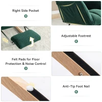 Cozy Teddy Fabric Rocking Chair with Adjustable Footstool, Ergonomic Nursery Chair for Living Room Bedroom, 37-49'' L x 26"W x 35-36" H, Green(m-8)
