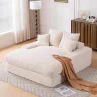 Oversized Chaise Sleeper Sofa with Corduroy, Pillows and Armrests, No-Assembly Lounge Chair for Living Room, 69'' L x 65.5" W x 24.5" H, Beige(m-4)