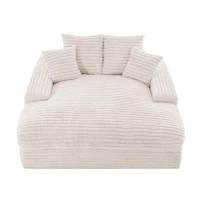 Oversized Chaise Sleeper Sofa with Corduroy, Pillows and Armrests, No-Assembly Lounge Chair for Living Room, 69'' L x 65.5" W x 24.5" H, Beige(m-14)