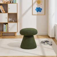 Mushroom-Shaped Swivel Ottoman with Teddy Upholstery, Chic Footstool with 360° Rotation and No Assembly, 16'' L x 16" W x 17.5" H, Green(m-5)