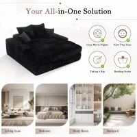 Oversized Corduroy Chaise Lounge Sofa with High-Resilience Foam, Cozy Sleeper Couch for Living Room Apartment, 69'' L x 65.5"W x 24.5" H, Black(m-7)