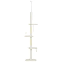 PawHut 88.5"-100.5" Floor to Ceiling Cat Tree, Cat Tower with Scratching Posts, Cloud Shaped Platforms, Dangling Balls, Cream(m-2)