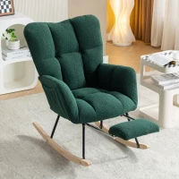 Cozy Teddy Fabric Rocking Chair with Adjustable Footstool, Ergonomic Nursery Chair for Living Room Bedroom, 37-49'' L x 26"W x 35-36" H, Green(m-1)