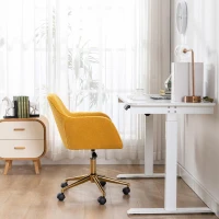Sleek Teddy Fabric Office Chair with Adjustable Height and 360° Swivel, Ergonomic Chair with Gold Metal Base, 24.5'' L x 22.5" W x 33.5" H, Yellow(m-5)