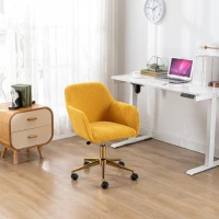 Sleek Teddy Fabric Office Chair with Adjustable Height and 360° Swivel, Ergonomic Chair with Gold Metal Base, 24.5'' L x 22.5" W x 33.5" H, Yellow(m-1)