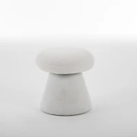 Cozy Teddy Fabric Mushroom Ottoman with 360-Degree Swivel, Versatile Shoe-Changing Stool for Bedroom Living Room, 16'' L x 16"W x 17.5" H, White(m-2)