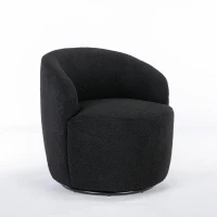 Cozy Teddy Fabric Swivel Accent Chair with Ergonomic Backrest, Classic Barrel Armchair with 360° Rotation, 25.5'' L x 25.5" W x 27.5" H, Black(m-2)