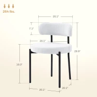 HOMCOM Round Modern Upholstered Kitchen Chairs, Boucle Dining Chairs Set of 4 with Curved Backrest and Thick Cushion, White(m-3)