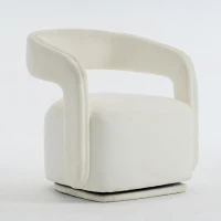 Cozy Chenille Swivel Accent Armchair with Curved Backrest, Stylish Barrel Leisure Chair for Living Room Study, 27.5'' L x 25.5"W x 29" H, White(m-14)