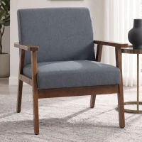 HOMCOM Modern Accent Chairs with Cushioned Seat, Upholstered Linen-Feel Armchair for Bedroom, Living Room, Dark Gray(m-1)