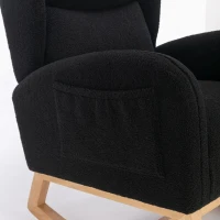 Cozy Teddy Fabric Rocking Chair with Wingback and Larger Seat, Ergonomic Nursery Chair for Living Room Bedroom, 38'' L x 28"W x 40" H, Black(m-8)