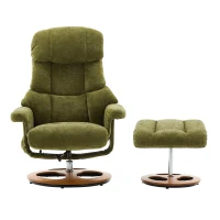 Ergonomic Recliner Chair with Ottoman and Massage, Cozy Swivel Lounge Chair with Heated Seat and 140° Recline, 32'' L x 33" W x 43.5" H, Green(m-13)