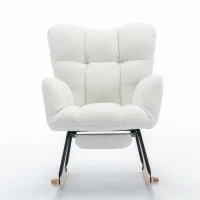 Plush Teddy Fabric Rocking Chair with Adjustable Footstool, Ergonomic Nursery Chair for Living Room Bedroom, 37-49'' L x 26"W x 35-36" H, Ivory(m-15)