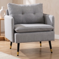 HOMCOM Accent Chair, Upholstered Armchair with Tufted Back Cushion and Steel Legs for Living Room, Bedroom, Grey