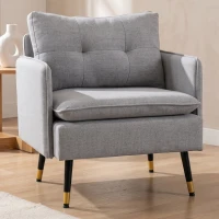 HOMCOM Accent Chair, Upholstered Armchair with Tufted Back Cushion and Steel Legs for Living Room, Bedroom, Grey(m-1)