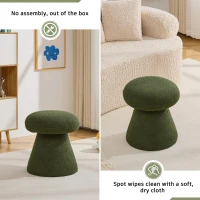 Mushroom-Shaped Swivel Ottoman with Teddy Upholstery, Chic Footstool with 360° Rotation and No Assembly, 16'' L x 16" W x 17.5" H, Green(m-10)