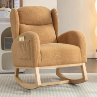 Elegant Teddy Fabric Rocking Chair with Ergonomic Backrest, Modern Lounge Chair with Wooden Frame and Legs, 38'' L x 28" W x 40" H, Khaki(m-1)