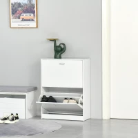 HOMCOM Shoe Cabinet with 2 Flip Drawers, Narrow Shoe Storage Cabinet with Adjustable Shelves for Entryway, Hallway, White(m-10)