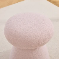 Cozy Mushroom Ottoman with Teddy Upholstery and 360° Swivel, Chic Footstool with Non-Slip Feet and No Assembly, 16'' L x 16" W x 17.5" H, Pink(m-12)