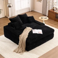 Oversized Corduroy Chaise Lounge Sofa with High-Resilience Foam, Cozy Sleeper Couch for Living Room Apartment, 69'' L x 65.5"W x 24.5" H, Black(m-10)