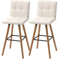 HOMCOM Modern Bar Stools Set of 2, 38" Upholstered Kitchen Island Stool with Solid Wood Legs, White(m-2)